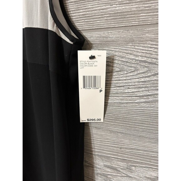NWT DKNY Women's Dress Black & White Size P Petite A-Line Asymmetric Midi SILK - Picture 3 of 8